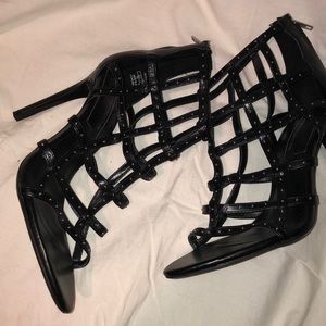Zara black caged sandals with silver grommets